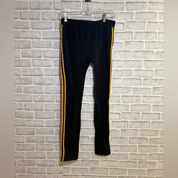Streetwear Society Black Leggings with Yellow Stripes, large - Picture 1 of 7